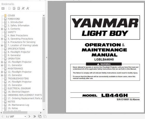 Yanmar Lighting Towers LB446H Operation Maintenance Manual EN FR 1