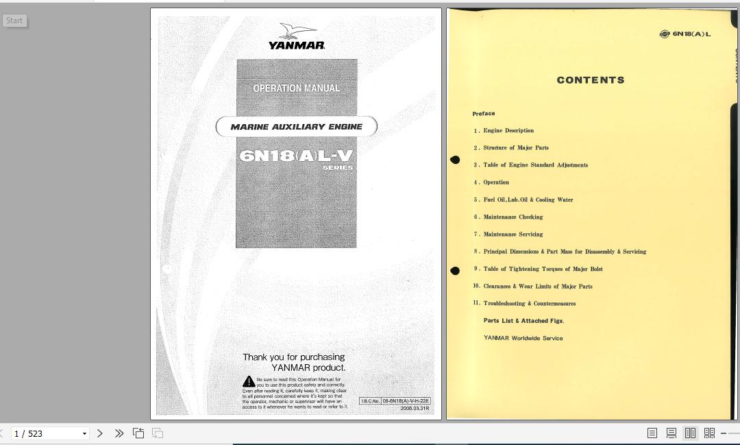 Yanmar Marine Auxiliary Engine 6N18AL V Series Service Manual 1