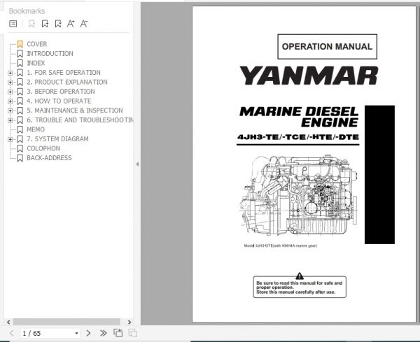Yanmar Marine Diesel Engine 4JH3 TE TCE HTE DTE Operation Manual 9961 202851 1