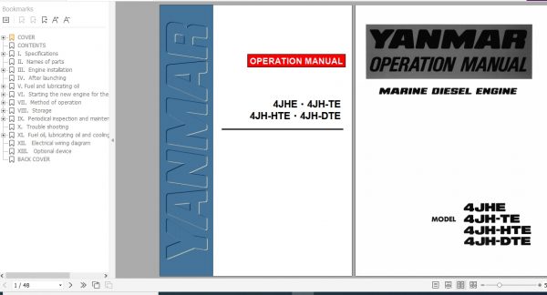 Yanmar Marine Diesel Engine 4JHE Operation Manual 129470 2E 1