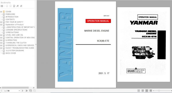 Yanmar Marine Diesel Engine 6CXM ETE Operation Manual 499613 00241 1