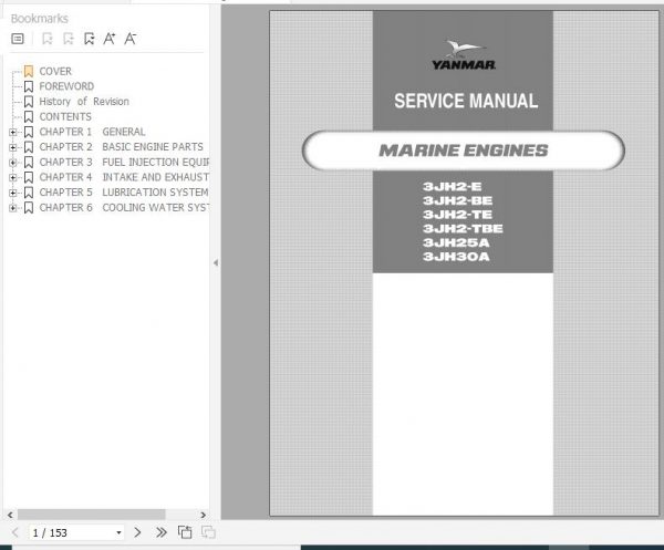 Yanmar Marine Engine 3JH2 Service Manual 0BJH2 G00101 1