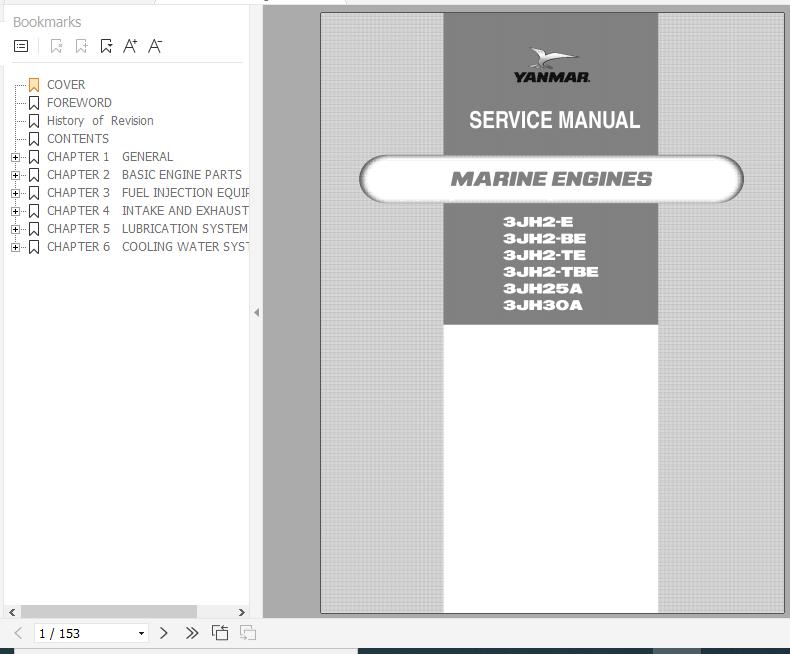Yanmar Marine Engine 3JH2 Service Manual 0BJH2 G00101 1