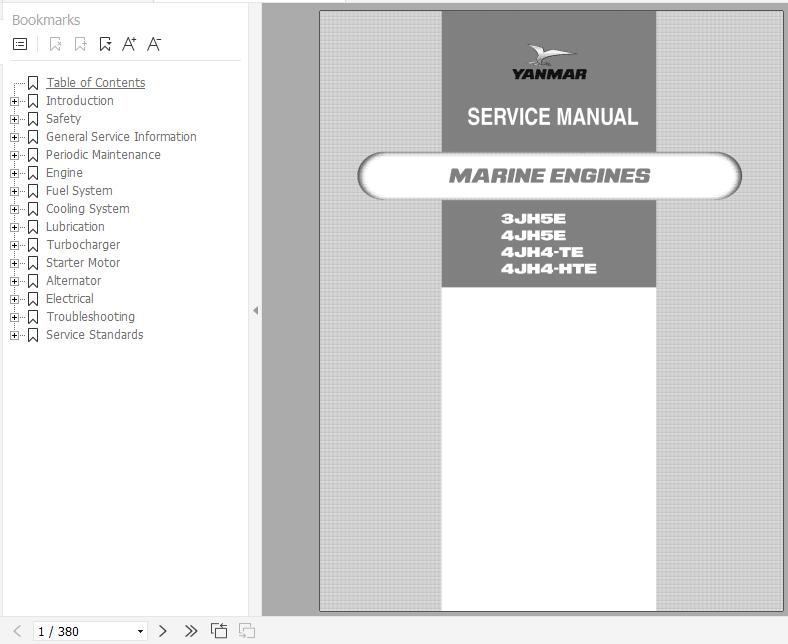 Yanmar Marine Engine 3JH5E 4JH5E 4JH4 TE 4JH4 HTE Service Manual 0BJHM G00200 1