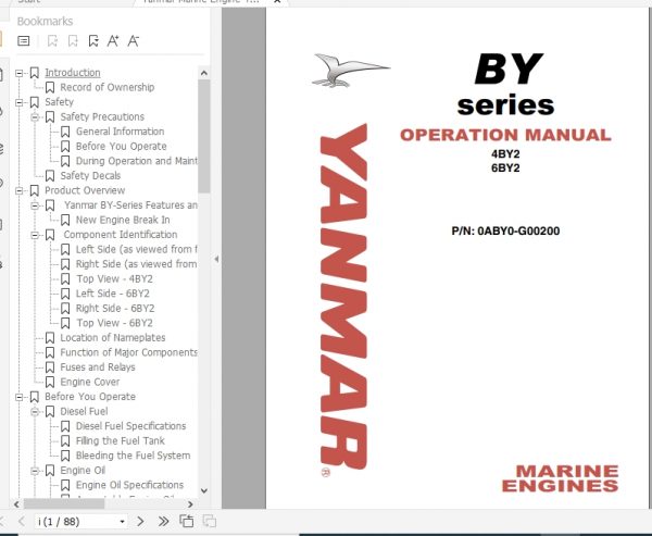 Yanmar Marine Engine 4BY2 6BY2 Operation Manual 0ABY0 G00200 1