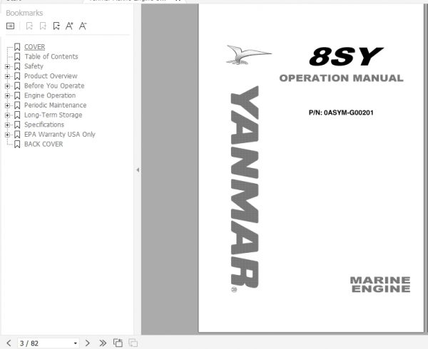 Yanmar Marine Engine 8SY Operation Manual 0ASYM G00201 1