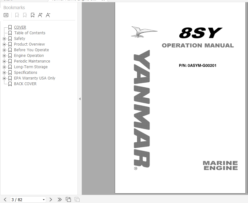 Yanmar Marine Engine 8SY Operation Manual 0ASYM G00201 1