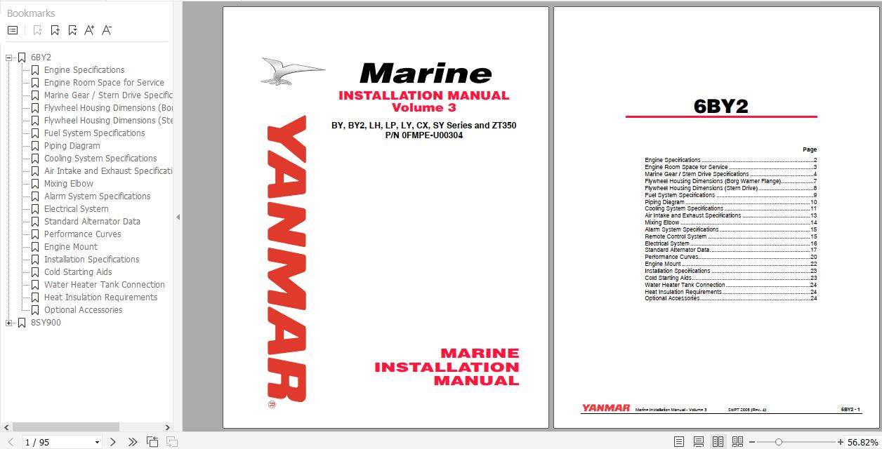Yanmar Marine Engine BY BY2 LH LP LY CX SY ZT350 Installation Manual 0FMPE U00304 1