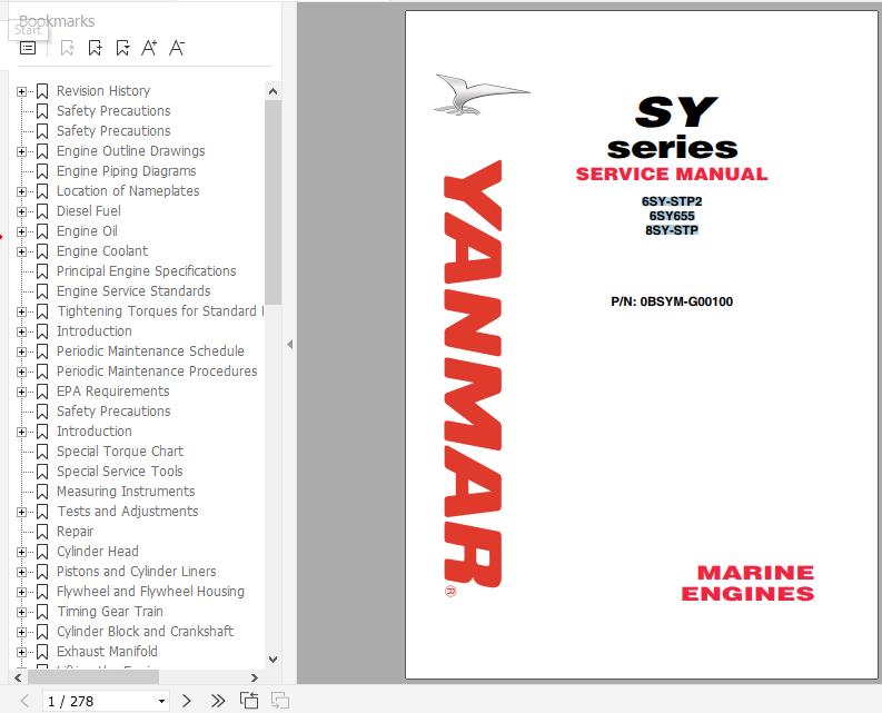 Yanmar Marine Engine SY Series Service Manual 0BSYM G00100 1