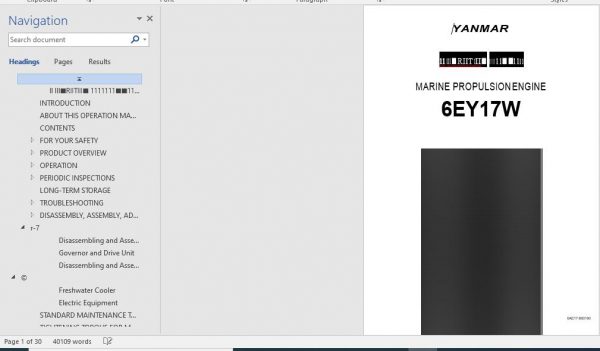 Yanmar Marine Propulsion Engine 6EY17W Instruction Manual OAE17 800100 1