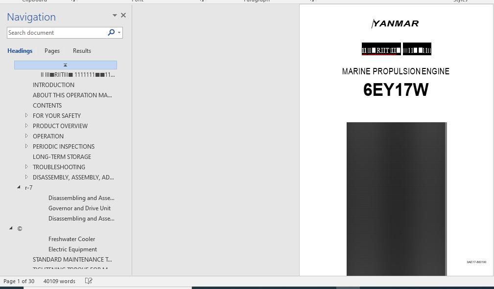 Yanmar Marine Propulsion Engine 6EY17W Instruction Manual OAE17 800100 1