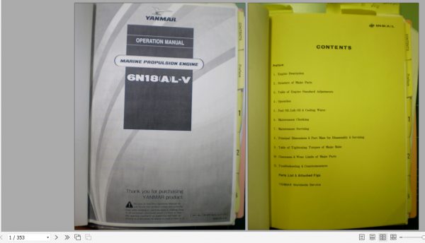 Yanmar Marine Propulsion Engine 6N18AL V Operation Manual 1