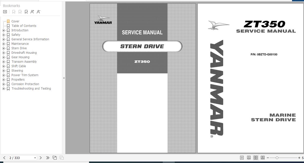 Yanmar Marine Stern Drive ZT350 Servcie Manual 0BZTD G00100 1