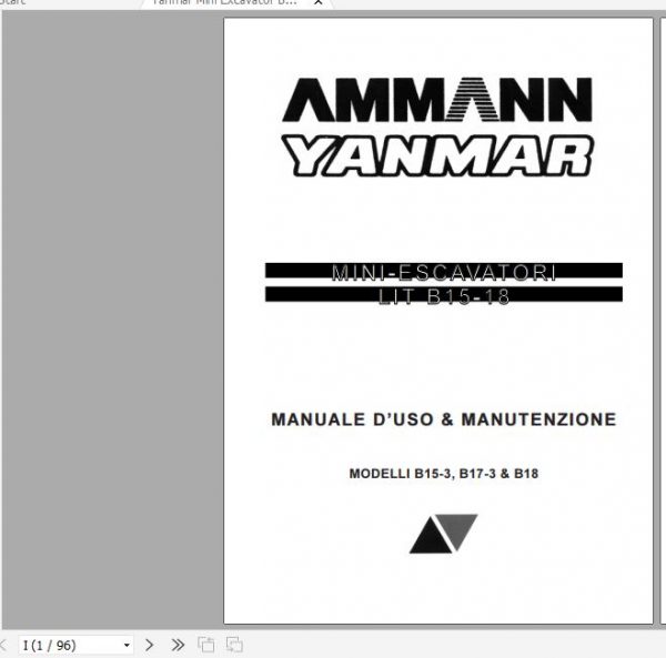 Yanmar Mini Excavator B15 3 B17 3 B18 Operation Maintenance Manual IT FR 1