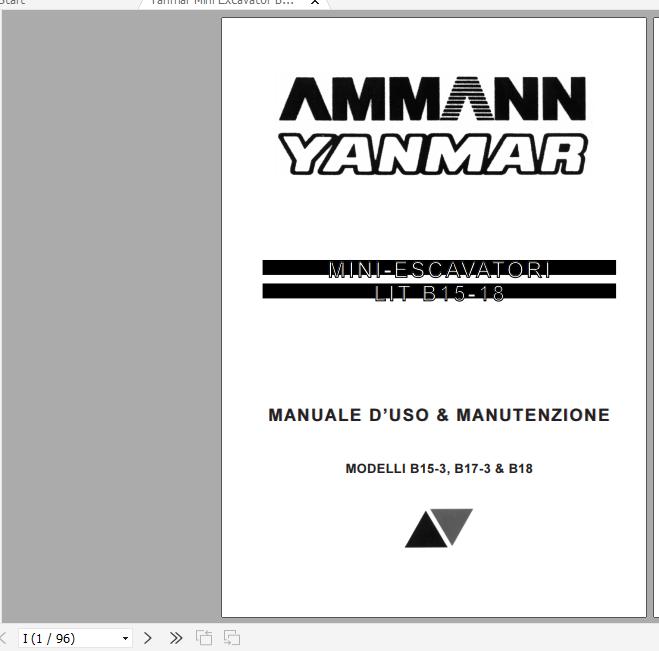 Yanmar Mini Excavator B15 3 B17 3 B18 Operation Maintenance Manual IT FR 1
