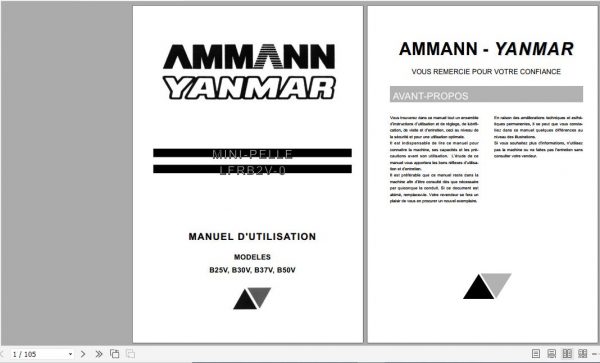 Yanmar Mini Excavator B25V B30V B37V B50V Operation Maintenance Manual FR 1
