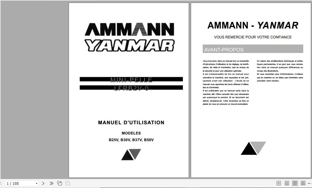 Yanmar Mini Excavator B25V B30V B37V B50V Operation Maintenance Manual FR 1