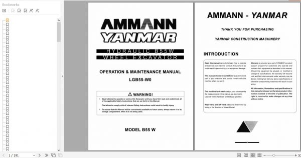 Yanmar Mini Excavator B55 Operation Maintenance Manual DE EN 1