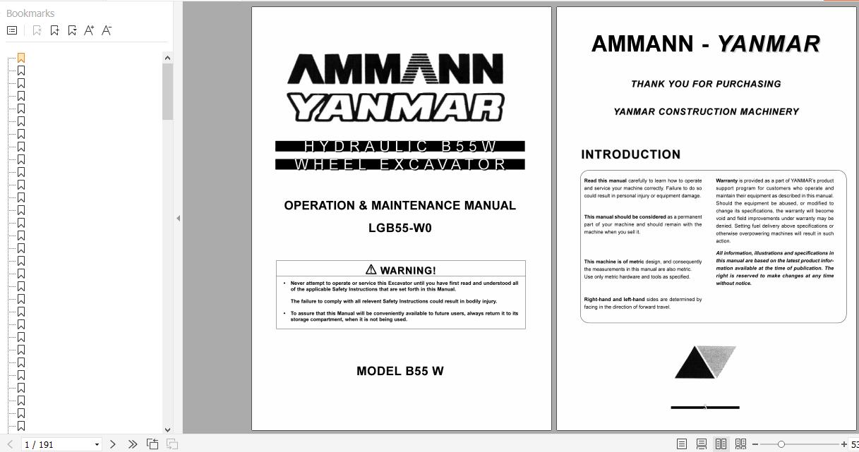 Yanmar Mini Excavator B55 Operation Maintenance Manual DE EN 1