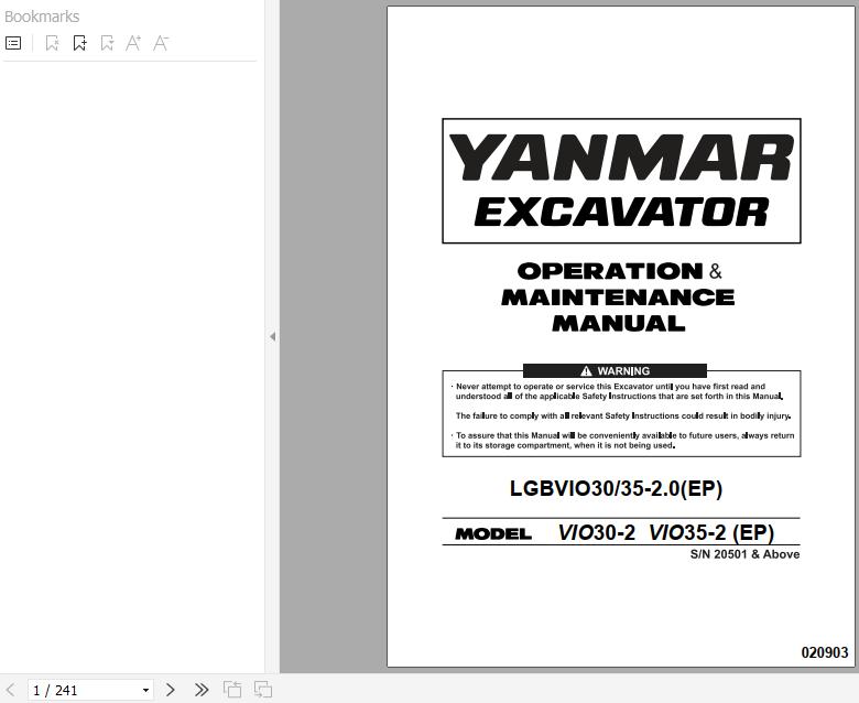 Yanmar Mini Excavator ViO30 2 ViO35 2 Operation Maintenance Manual DE EN FR IT 1