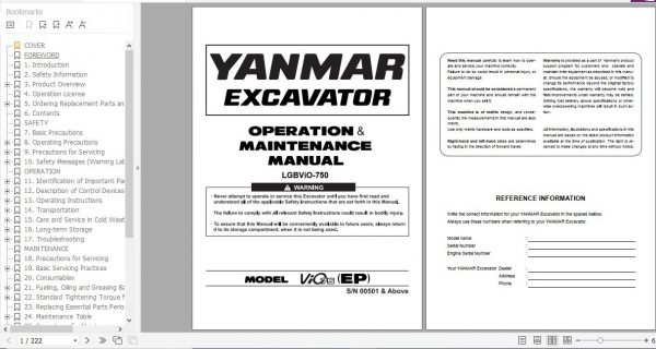 Yanmar Mini Excavator ViO75 Operation Maintenance Manual DE EN FR IT 1