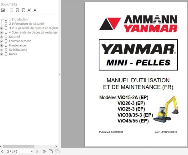 Yanmar Mini Excavator Vio15 2A Vio20 3 Vio25 3 Vio30 Vio35 3 Vio45 Vio55 Service Manual FR 1