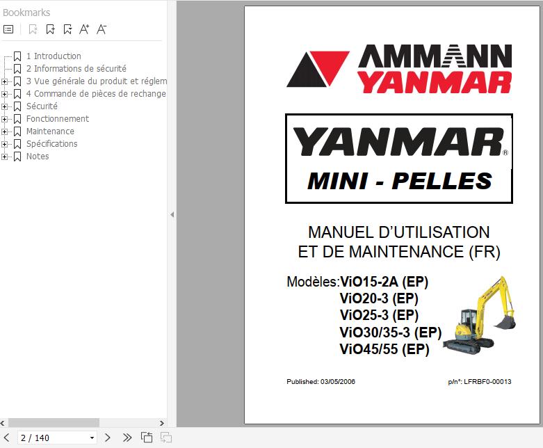 Yanmar Mini Excavator Vio15 2A Vio20 3 Vio25 3 Vio30 Vio35 3 Vio45 Vio55 Service Manual FR 1