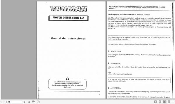 Yanmar Motor Diesel L A Series Instruction Manual ES 1