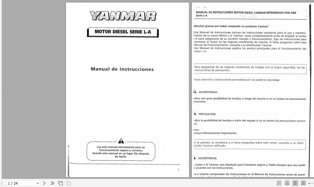 Yanmar Motor Diesel L A Series Instruction Manual ES 1