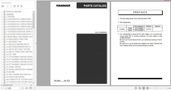 Yanmar Skid Steer Loader S190R Parts Catalog 0CS10 M56600EN 1