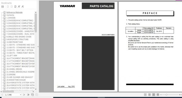 Yanmar Skid Steer Loader S220R Parts Catalog 0CS10 M56700EN 1
