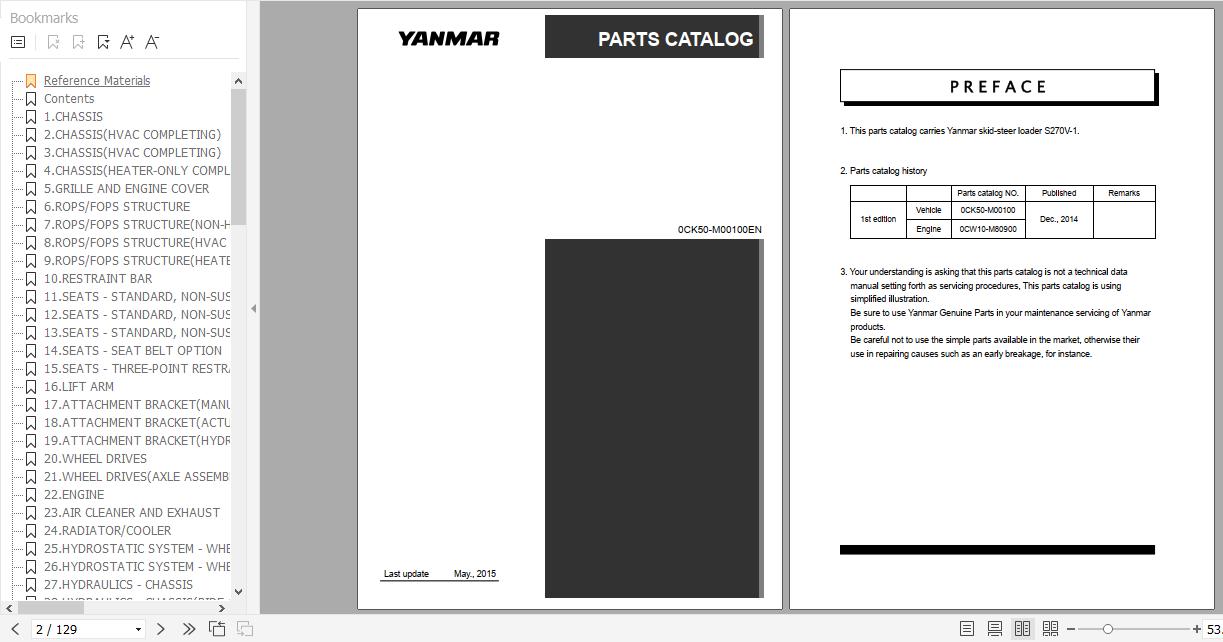 Yanmar Skid Steer Loader S270V 1 Parts Catalog 0CK50 M00100EN 1
