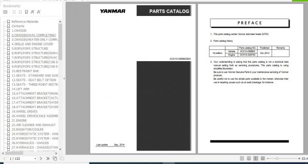 Yanmar Skid Steer Loader S270V Parts Catalog 0CS10 M56800EN 1