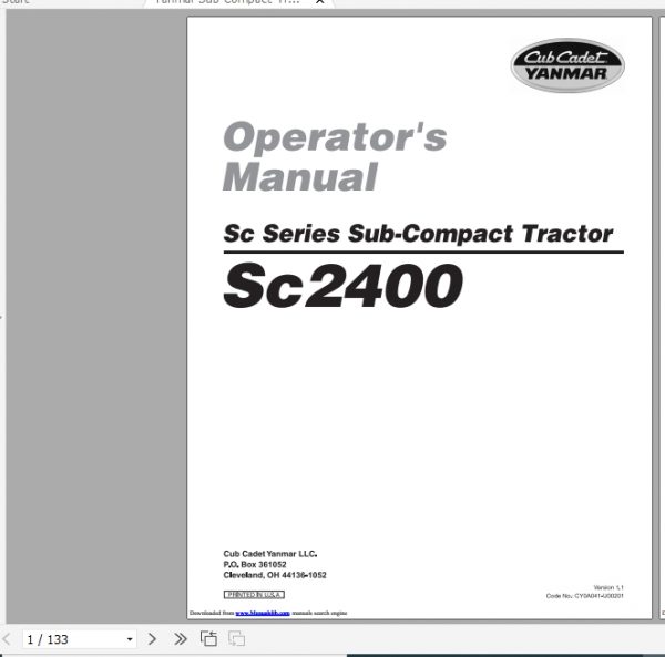 Yanmar Sub Compact Tractor SC2400 Operators Manual CY0A041 U00201 1
