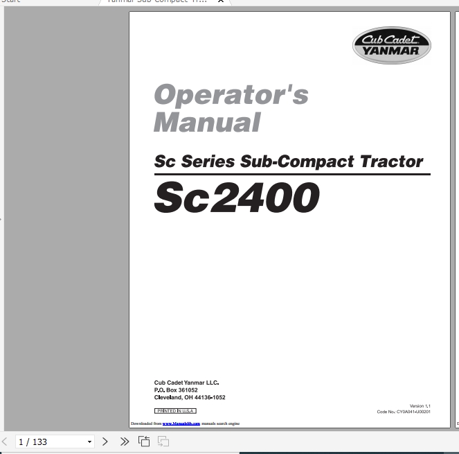 Yanmar Sub Compact Tractor SC2400 Operators Manual CY0A041 U00201 1