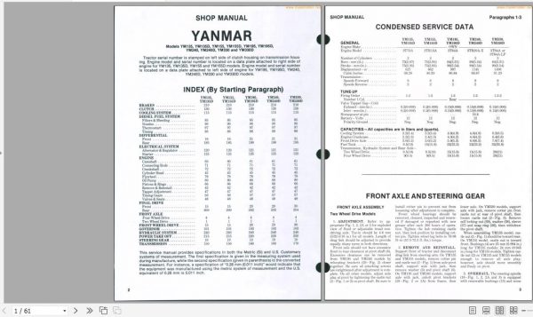 Yanmar Tractor YM135 YM330 Shop Manual 1