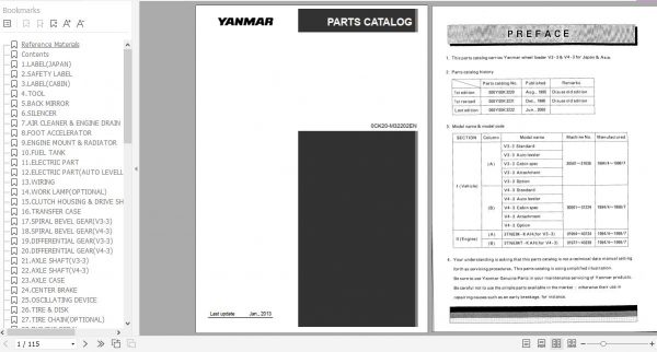 Yanmar Wheel Loader V3 3 V4 3 Parts Catalog 0CK20 M32202EN 1