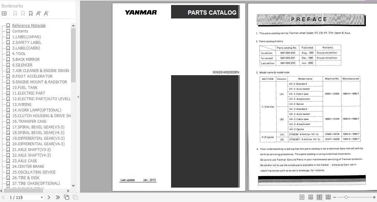 Yanmar Wheel Loader V3 3 V4 3 Parts Catalog 0CK20 M32202EN 1