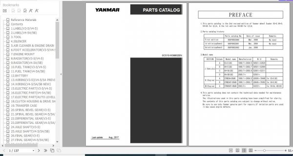 Yanmar Wheel Loader V3 5 V4 5 V4 5A V4 5B Parts Catalog 0CS10 M38602EN 1