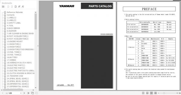 Yanmar Wheel Loader V3 5M C V4 5A V5 A Parts Catalog 0CK20 M36003EN 1