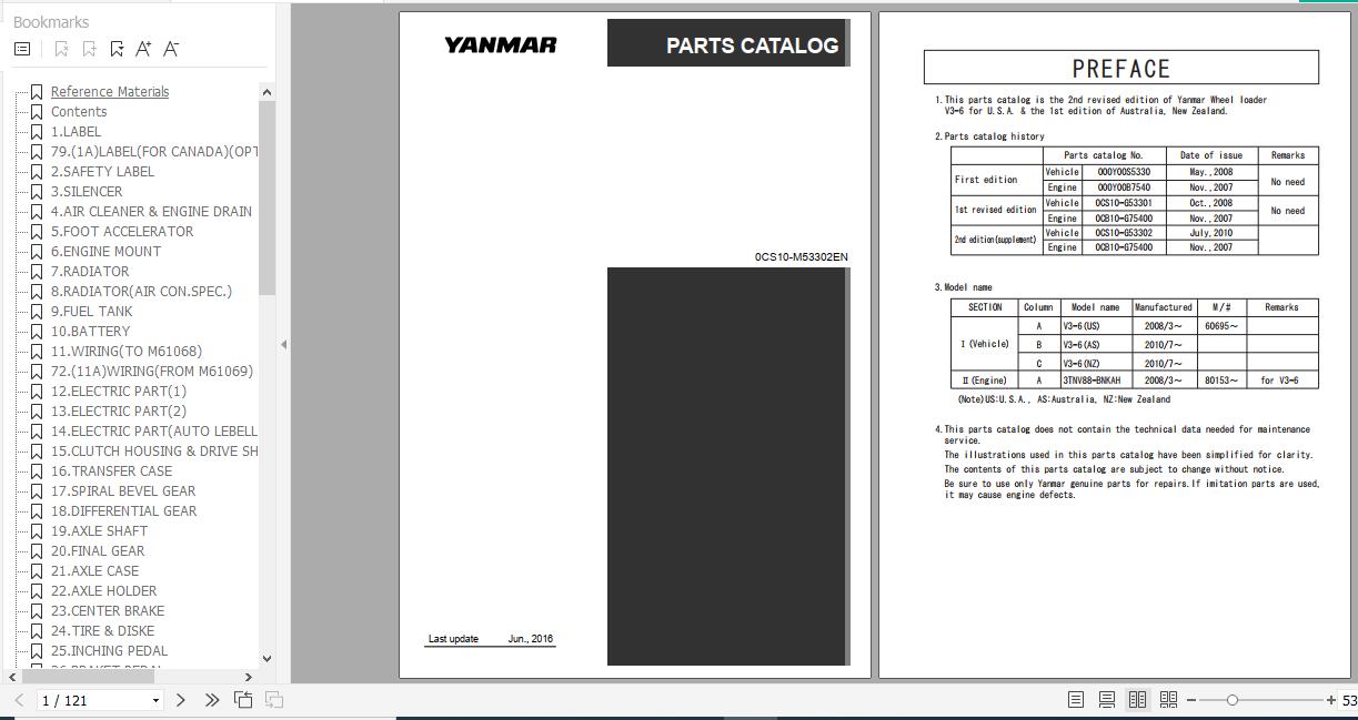 Yanmar Wheel Loader V3 6 Parts Catalog 0CS10 M53302EN 1