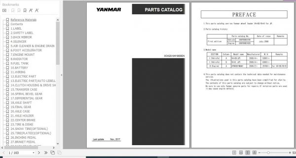 Yanmar Wheel Loader V4 5D V5 D Parts Catalog 0CK20 M41900EN 1