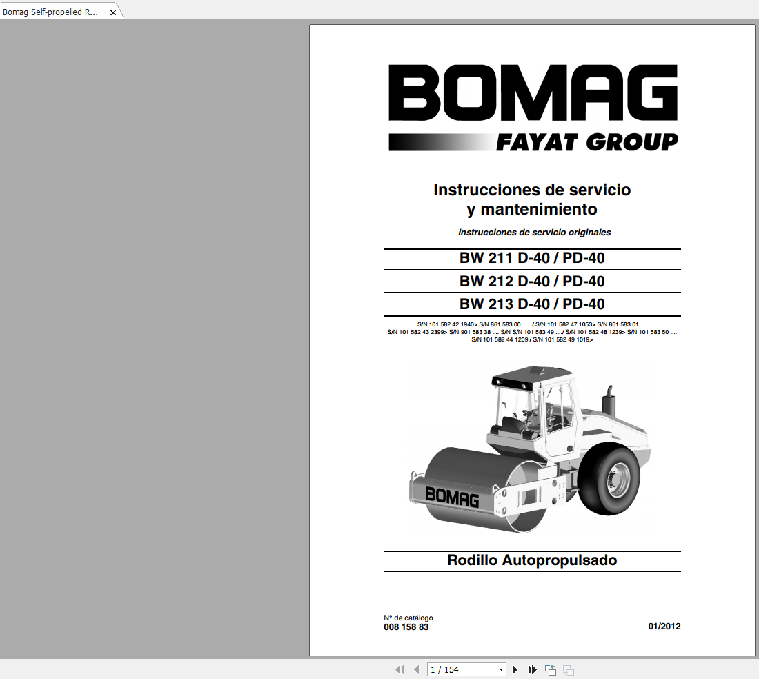 Bomag BW 211 212 213 D 40 PD 40 Operating Instructions 1