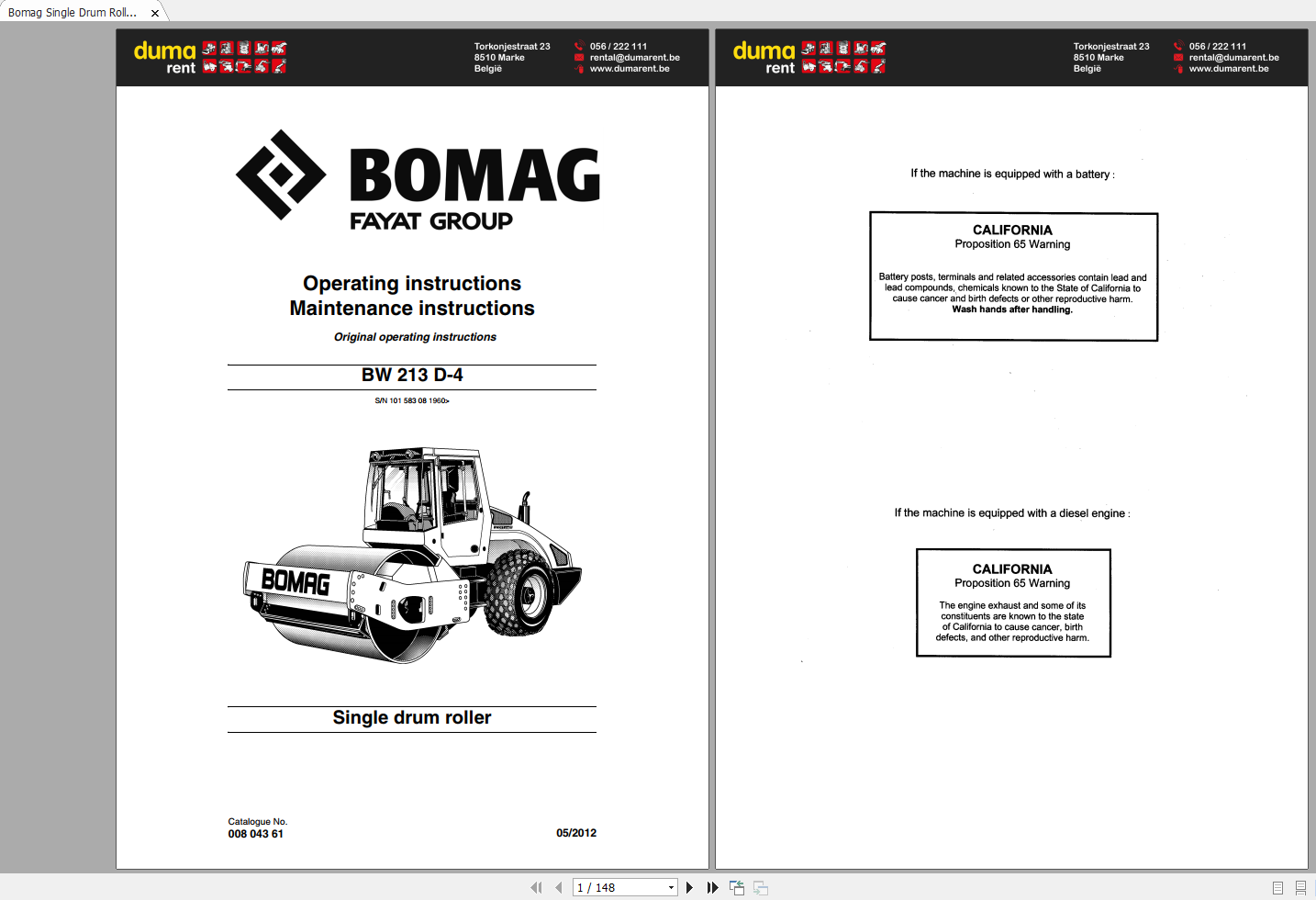 Bomag BW 213 D 4 Operating Maintenance Instructions 1