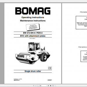 Bomag BW 213 DH 4 PDH 4 BVC Operating Maintenance Instructions with attachment plates 1