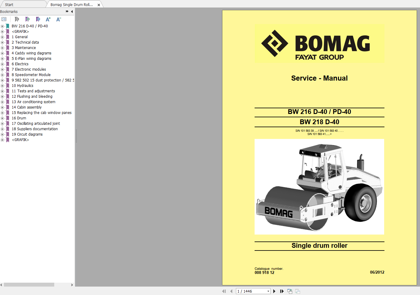 Bomag BW 216 D 40 BW 216 PD 40 BW 218 D 40 Service Manual