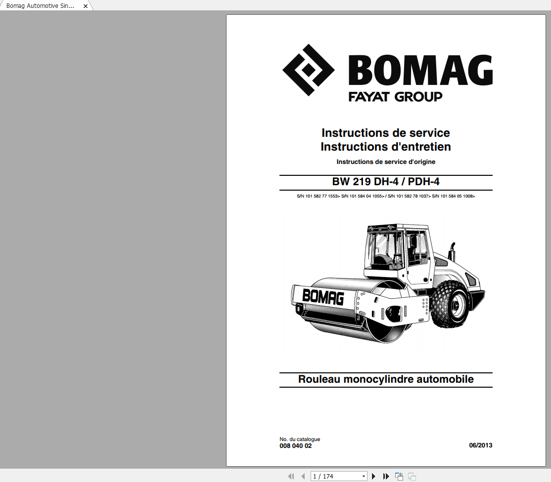 Bomag BW 219 DH 4 BW219 PDH 4 Operating Instructions 1