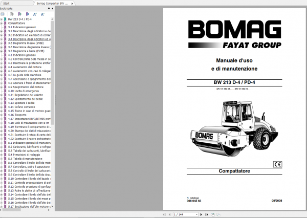 Bomag Compactor BW 213 D 4 PD 4 User Manual 08 2008 00804365 IT 1