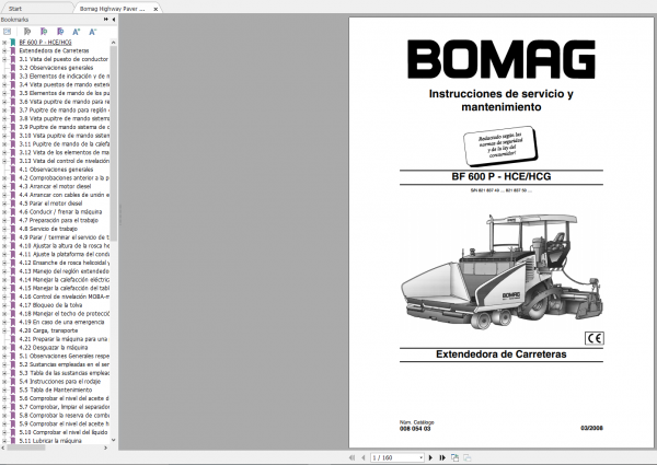 Bomag Highway Paver BF 600 P HCE HCG Operating Instructions 03 2008 00805403 ES 1