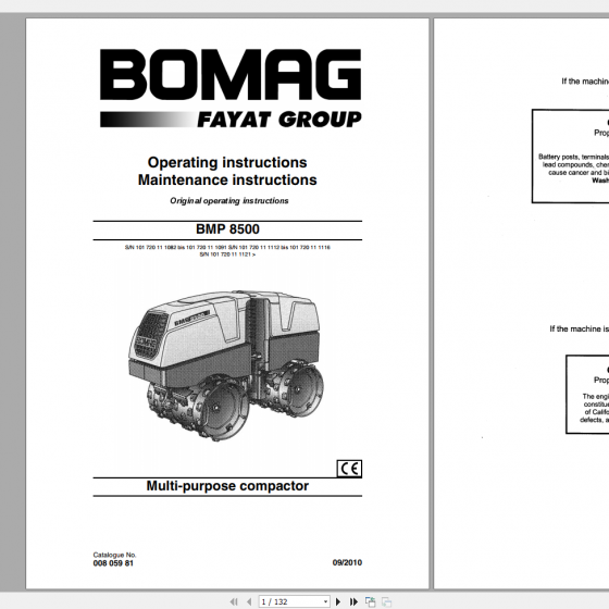Bomag Multi-purpose Compactor BMP 851 Operating Instructions 05-2005